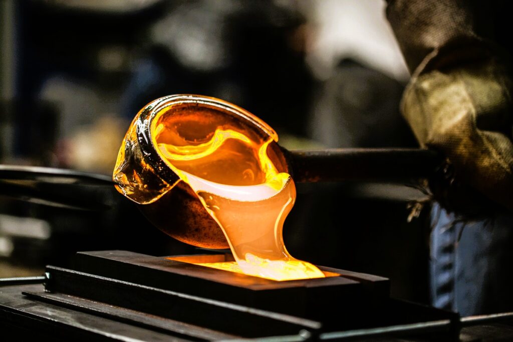 Pouring Melted Glass into Graphite Mold